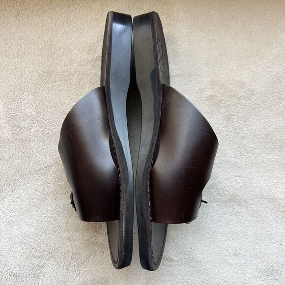 Jerusalem Dark Brown Stiff Leather Slide Sandal Men EU 47 US 13.5-14 Double Monk - Picture 6 of 15